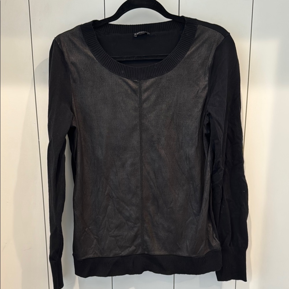 Express Black Liquid Leather Crew Neck Sweater